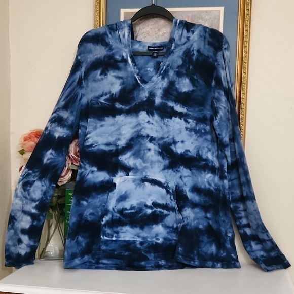 Blue Tie Die Hoodie With Front Pocket Long Sleeve XL Boho festival Coachella - Picture 2 of 11